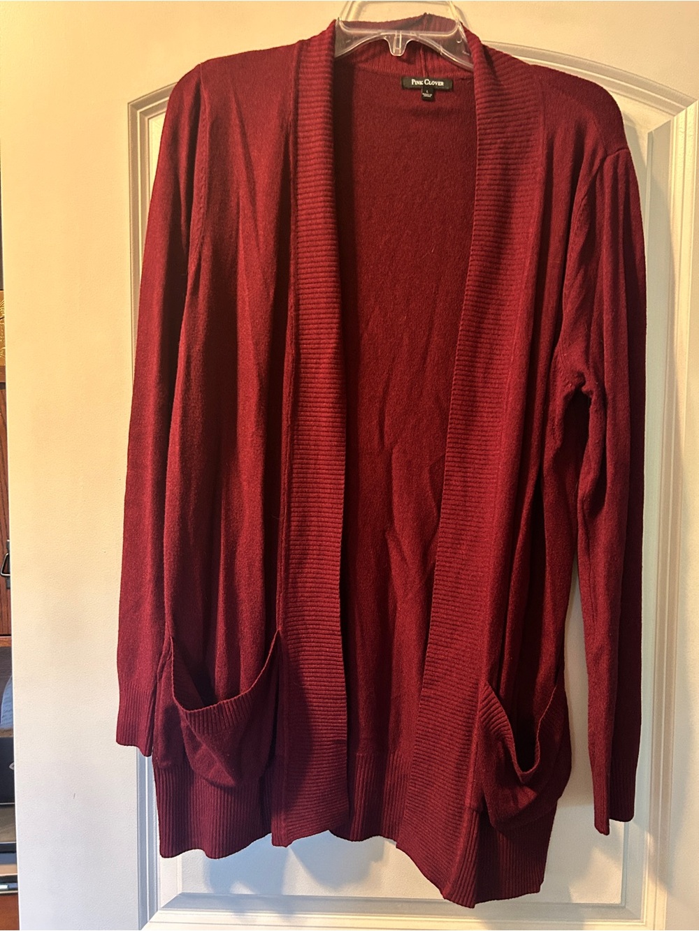 Pink Clover Open-Front Cardigan Sweater - Wine Red